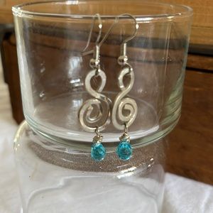 Handmade earrings Sterling silver wire with turquoise crystals drops